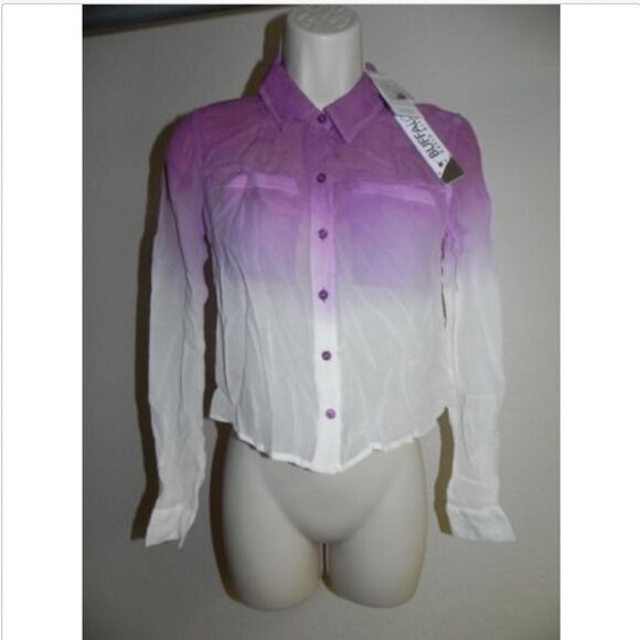 Buffalo David Bitton Blouse Mippy XS Crop Button Front NWT - Picture 1 of 2